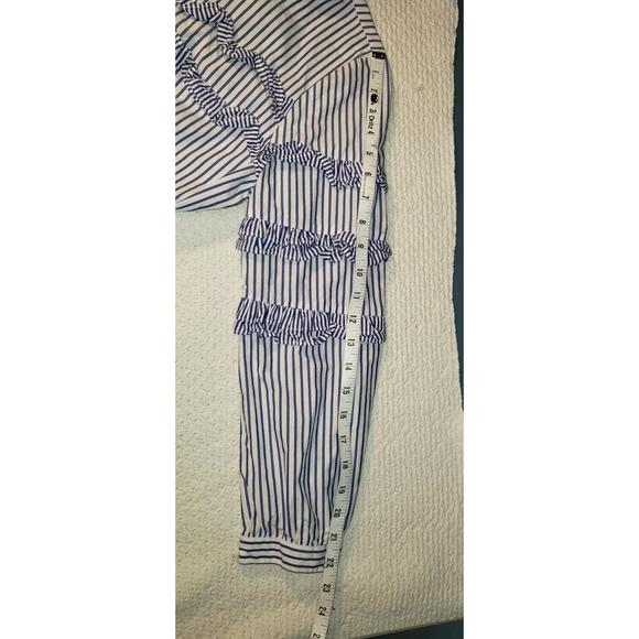 J CREW Blue Sz 8 TIERED TOP IN MIXED STRIPES Ruffle Blouse Style Prairie Cottage - Picture 8 of 12